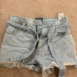 tie front jean shorts